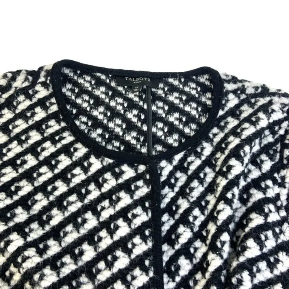 Talbots Chunky Knit Sweater Jacket in Black and White ArrowKnit Lonngline Topper - Picture 3 of 7